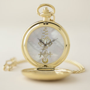 Pastel Pearl Unalome Lotus Symbol Pocket Watch