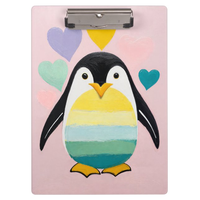 Pastel Penguin Heart Clipboard (Front)