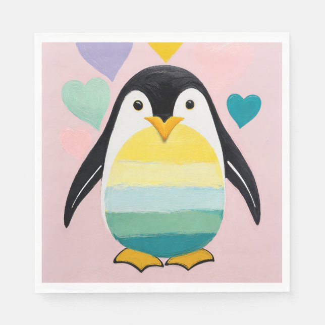 Pastel Penguin Heart Napkin (Front)