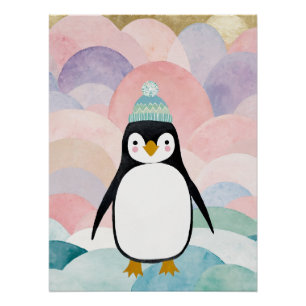 Pastel Penguin Peak Poster