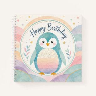 Pastel Penguin Rainbow Birthday Celebration Notebook