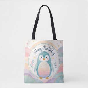 Pastel Penguin Rainbow Birthday Celebration Tote Bag