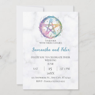 Pastel Pentacle Celestial Witchy Marble Wedding Invitation