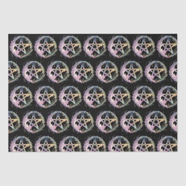 Pastel Pentagram Witchcraft Black Halloween Tissue Paper (Front)