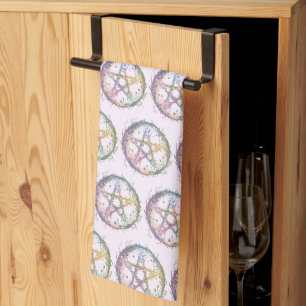 Pastel Pentagram Witchcraft Light Purple Halloween Tea Towel