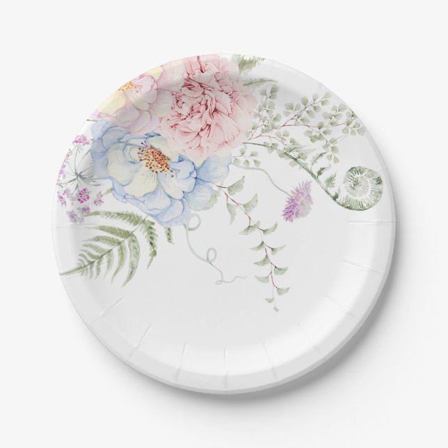 Pastel Peonies Bouquet Paper Plate (Front)