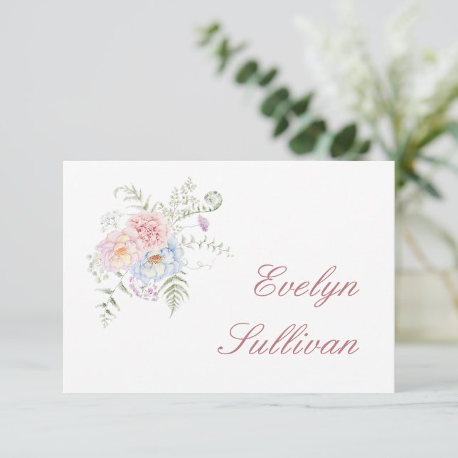 Pastel Peonies Flat Place Card (Standing Front)
