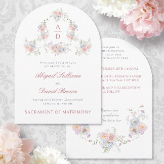 Pastel Peonies Frame Catholic Wedding Invitation
