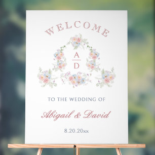 Pastel Peonies Frame Wedding Monograms Welcome Acrylic Sign