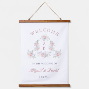 Pastel Peonies Frame Wedding Monograms Welcome Hanging Tapestry