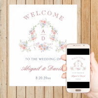 Pastel Peonies Frame Wedding Monograms Welcome