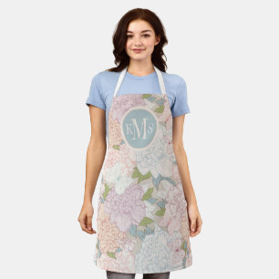 Pastel Peony & Butterfly Flower Pattern Apron