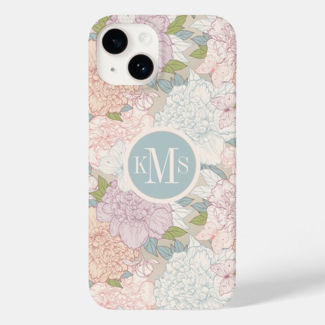 Pastel Peony & Butterfly Flower Pattern Case-Mate iPhone Case (Back)