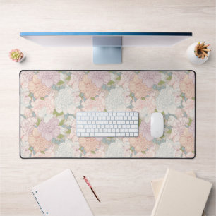 Pastel Peony & Butterfly Flower Pattern Desk Mat