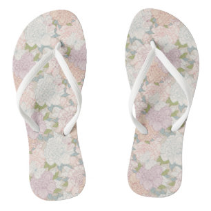 Pastel Peony & Butterfly Flower Pattern Flip Flops