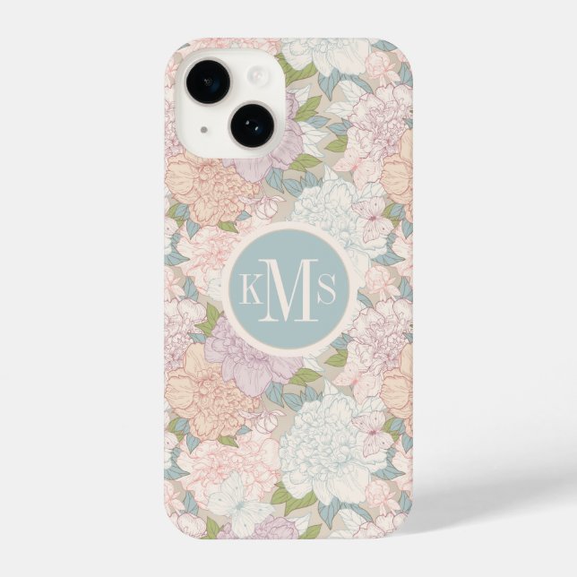 Pastel Peony & Butterfly Flower Pattern iPhone Case (Back)