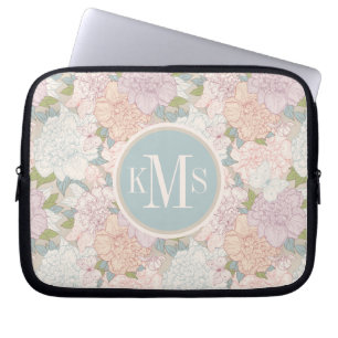Pastel Peony & Butterfly Flower Pattern Laptop Sleeve