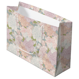 Pastel Peony & Butterfly Flower Pattern Large Gift Bag