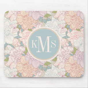 Pastel Peony & Butterfly Flower Pattern Mouse Mat