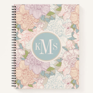 Pastel Peony & Butterfly Flower Pattern Notebook
