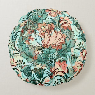 Pastel Peony Tulip Crocus William Morris Pattern Round Cushion