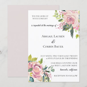 Pastel Peony Watercolor Wedding Invitation