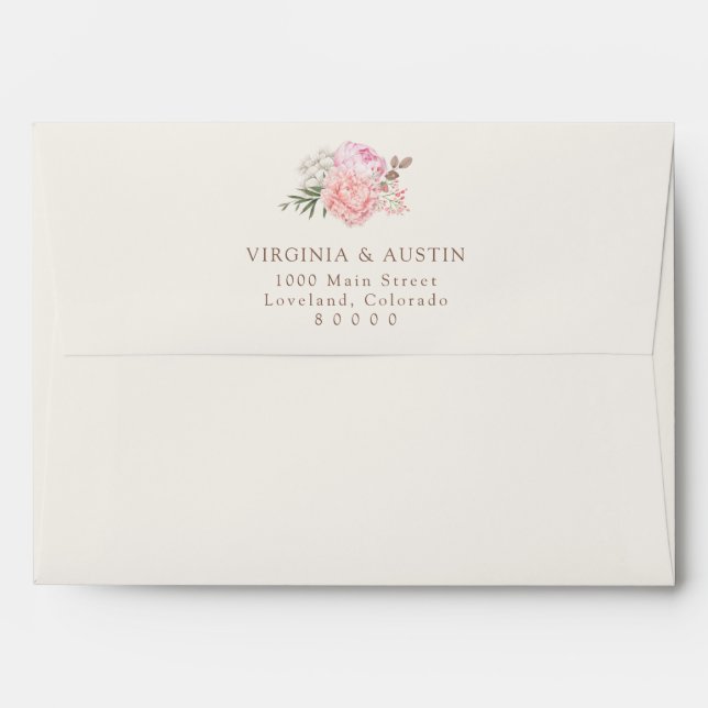 Pastel Peony Wedding Envelope (Back (Top Flap))
