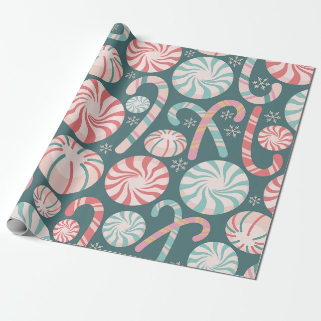 Pastel Peppermint Candy Cane Seamless Pattern Wrapping Paper (Unrolled)