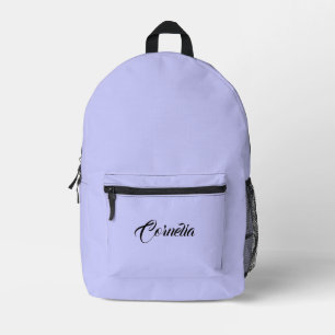 Pastel Periwinkle Black Personalised Name Printed Backpack