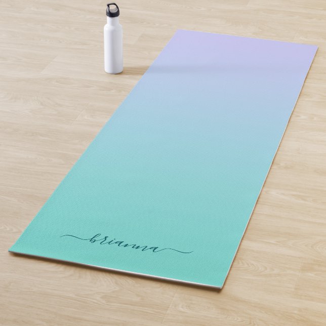 Pastel Periwinkle Turquoise Ombre Script Name Yoga Mat (In Situ)