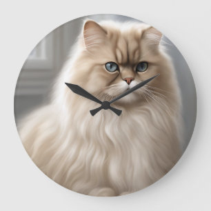 Pastel Persian Cat Portrait Large Clock