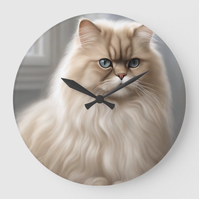 Pastel Persian Cat Portrait Large Clock (Front)