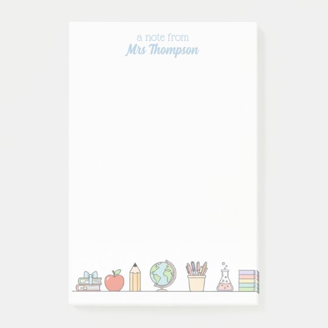 Pastel Personalized Teacher Writing Post-it Notes (Front)