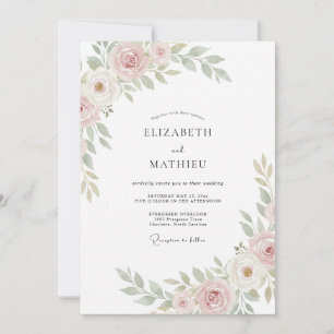 Pastel Petal Pink Leafy Wedding Invitation