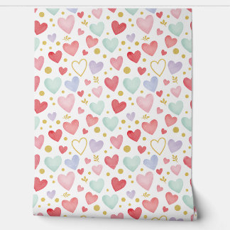 Pastel Petals & Gilded Hearts Wallpaper