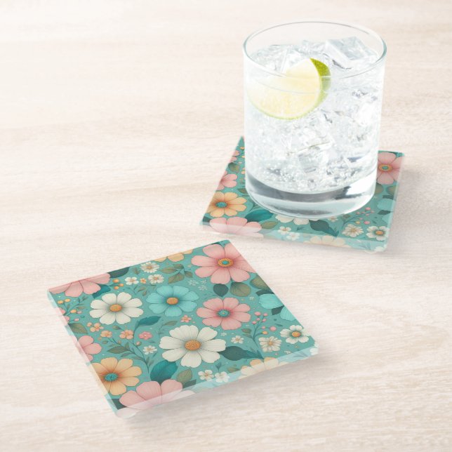 Pastel Petals Glass Coaster (Angled)