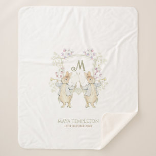 Pastel Peter the Rabbit Monogram Twins Baby Shower Sherpa Blanket
