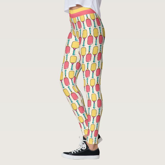 Pastel Pickleball paddles with custom text Leggings (Left)