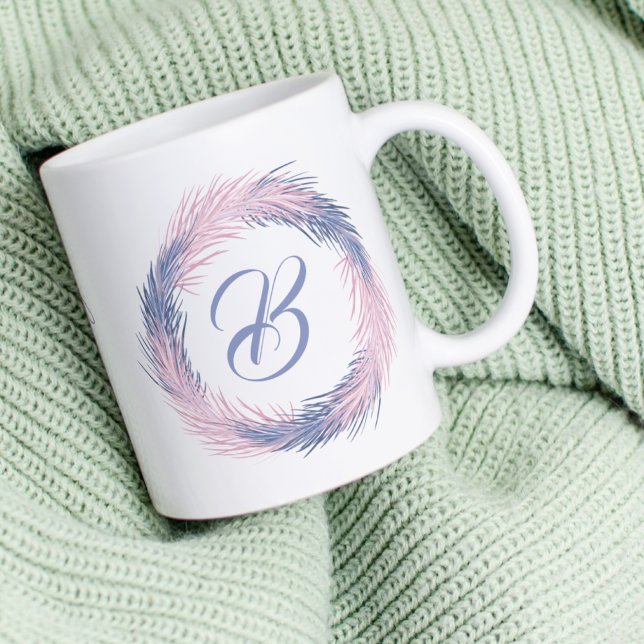 Pastel Pine Wreath Monogram Custom Winter Coffee Mug (Creator Uploaded)