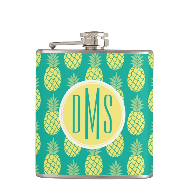 Pastel Pineapples | Monogram Hip Flask (Front)