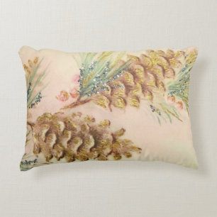 Pastel Pinecones Christmas Faux Sparkle Pillow