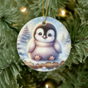 Pastel Pines & Penguin Whimsy Ceramic Tree Decoration