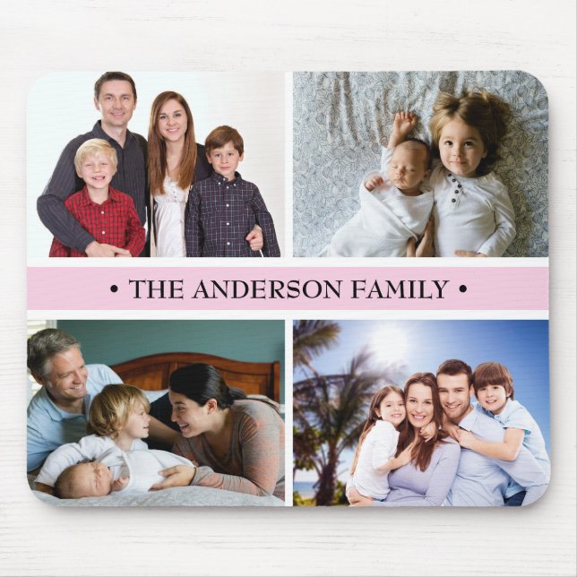 Pastel Pink 4 Photo Collage Custom Mouse Mat (Front)