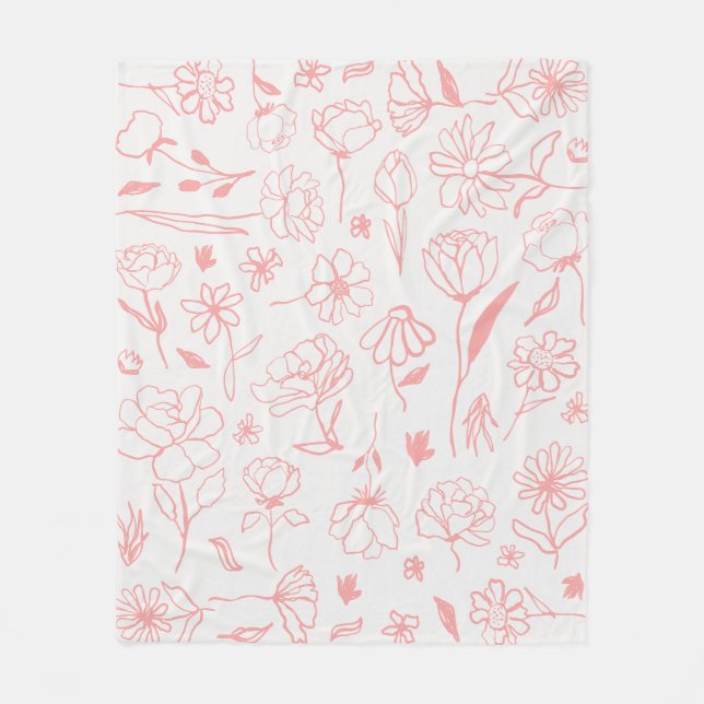 Pastel Pink Abstract Floral Botanical Ink Art Patt Fleece Blanket (Front)