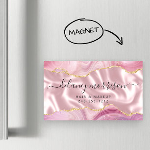 Pastel Pink Agate Gold Glitter Luxury Magnetic Business Card
