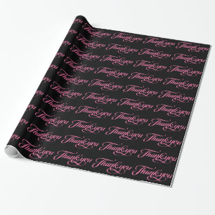 Pastel Pink And Black Thank You Pattern Wrapping Paper