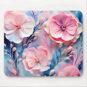 Pastel Pink and Blue Alcohol Ink Floral Pattern Mouse Mat