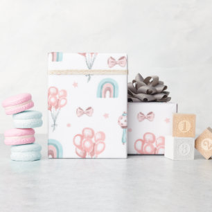 Pastel Pink and Blue Baby Shower Seamless Pattern Wrapping Paper