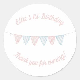Pastel pink and blue birthday banner thank you  classic round sticker
