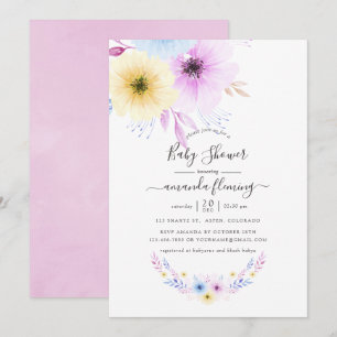 Pastel Pink and Blue Floral Baby Shower Invitation